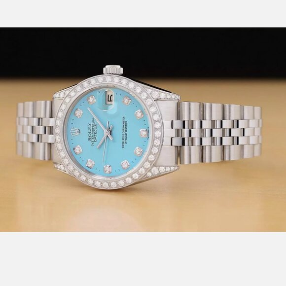 Sale! Ladies Rolex Midsize 31mm White Gold Blue Diamond Watch main image 7